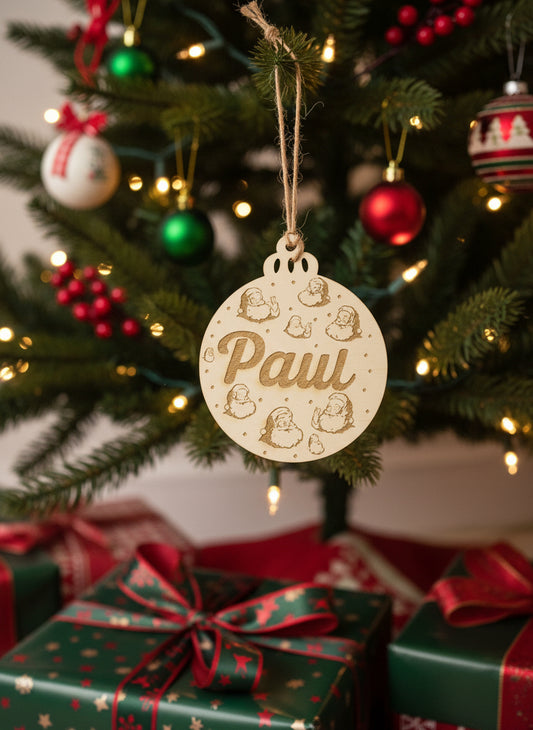 Personalisierter Baumschmuck mit Lasergravur – Wunschmotiv & Name | Ø7,5 cm