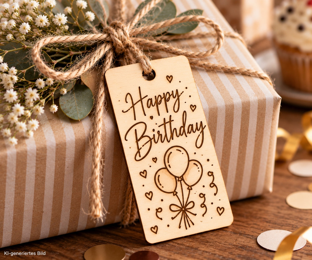 Personalisierter eckiger Geschenkanhänger aus Holz mit Lasergravur – Beispiel 7