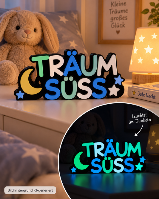 Personalisierter 3D-Schriftzug mit Glow-in-the-Dark-Effekt