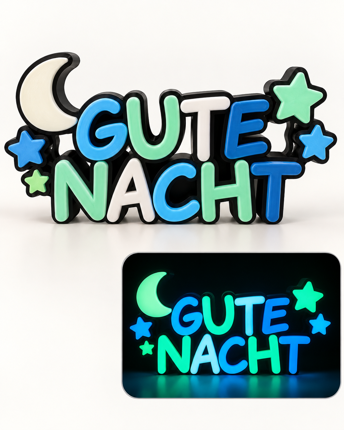 Personalisierter 3D-Schriftzug mit Glow-in-the-Dark-Effekt