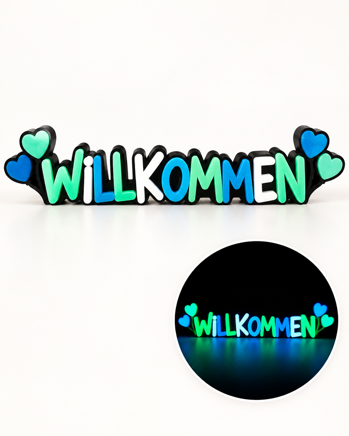 Personalisierter 3D-Schriftzug mit Glow-in-the-Dark-Effekt