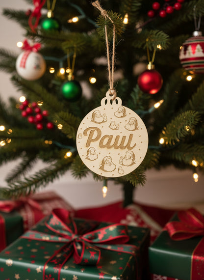 Personalisierter Baumschmuck mit Lasergravur – Wunschmotiv & Name | Ø7,5 cm