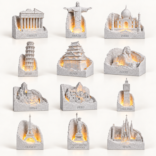 Beleuchtete Wahrzeichen der Welt – berühmte Bauwerke als 3D-Kunst