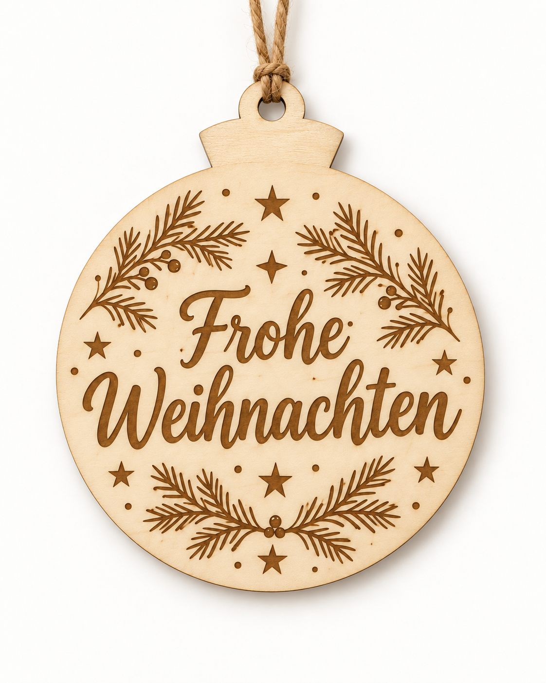 Runder Holz-Weihnachtsanhänger mit personalisierter Lasergravur – Beispiel 4
