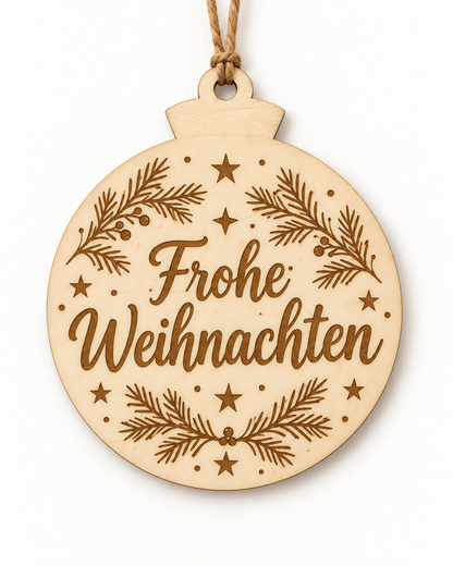 Runder Holz-Weihnachtsanhänger mit personalisierter Lasergravur – Beispiel 4