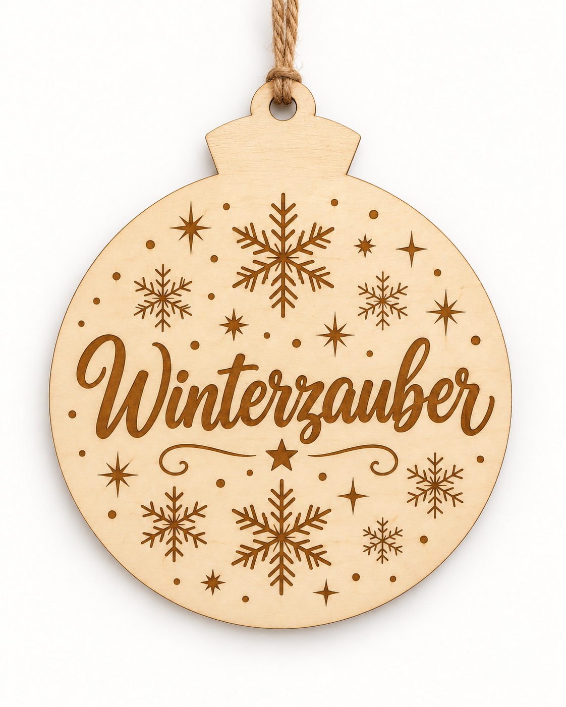 Runder Holz-Weihnachtsanhänger mit personalisierter Lasergravur – Beispiel 5