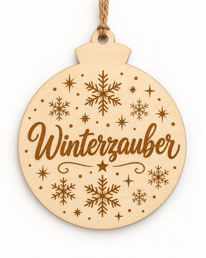 Runder Holz-Weihnachtsanhänger mit personalisierter Lasergravur – Beispiel 5