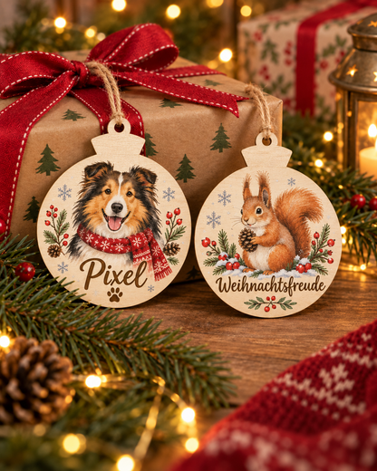 Runder Holz-Weihnachtsanhänger mit personalisiertem UV-Druck – Beispiel 2