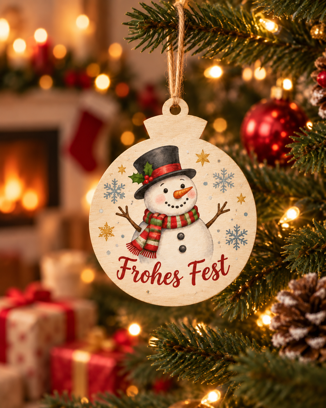 Runder Holz-Weihnachtsanhänger mit personalisiertem UV-Druck – Beispiel 3
