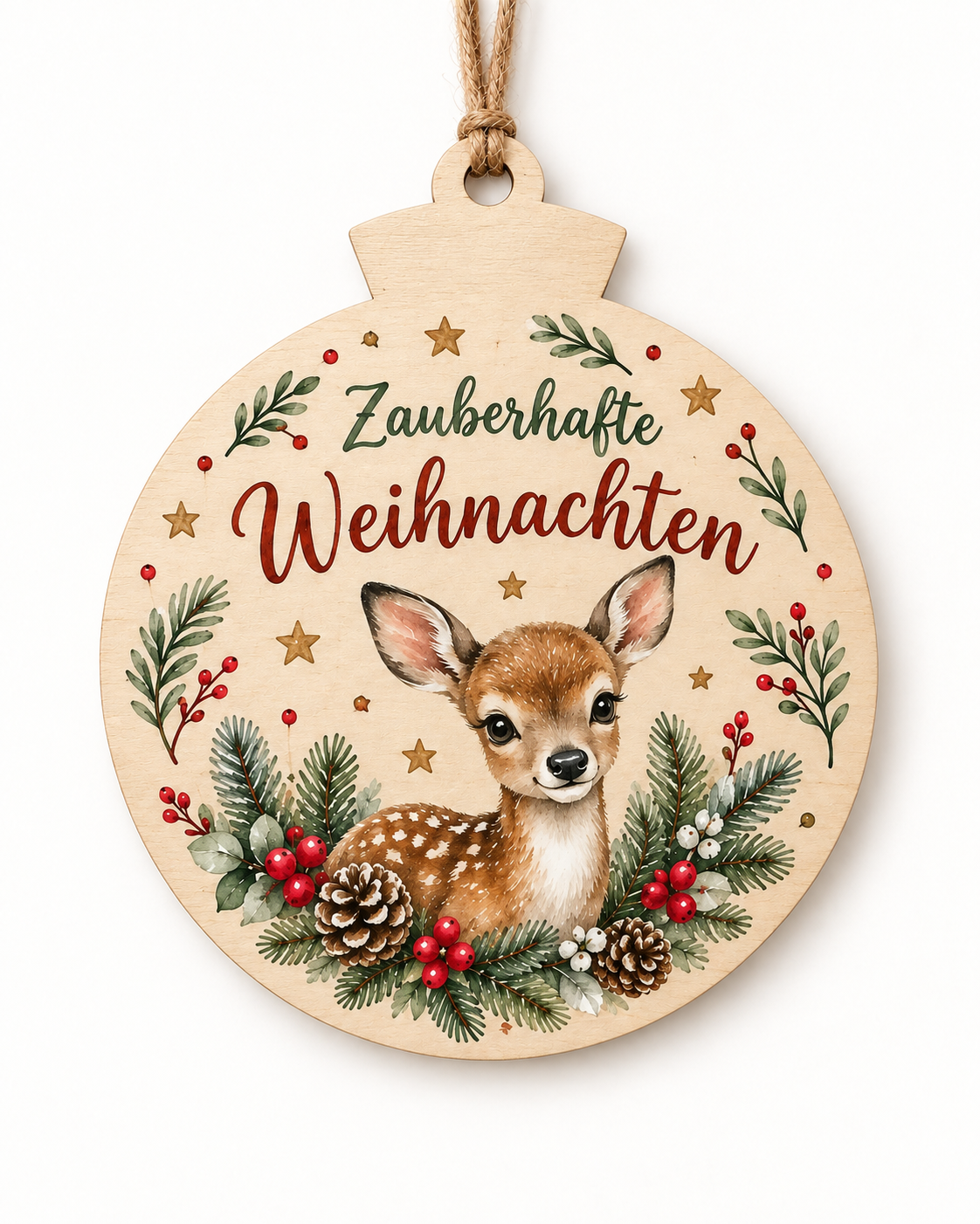 Runder Holz-Weihnachtsanhänger mit personalisiertem UV-Druck – Beispiel 4