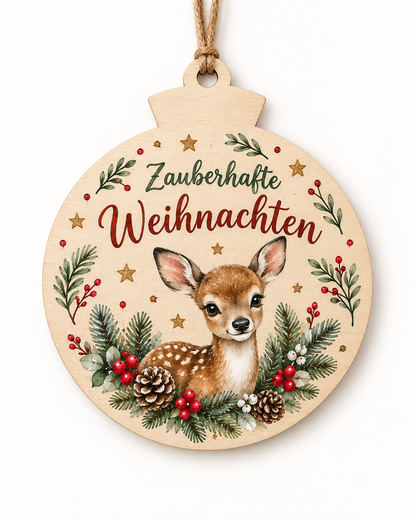 Runder Holz-Weihnachtsanhänger mit personalisiertem UV-Druck – Beispiel 4