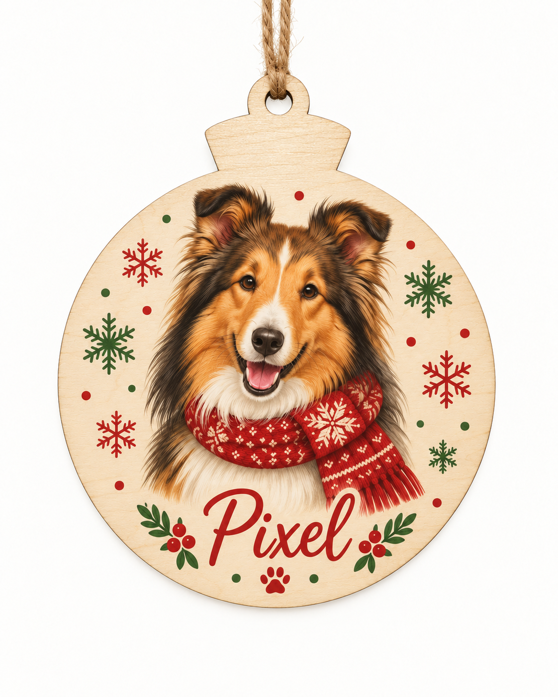 Runder Holz-Weihnachtsanhänger mit personalisiertem UV-Druck – Beispiel 6