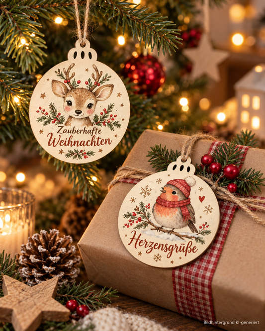 Runder Holz-Weihnachtsanhänger mit UV-Druck