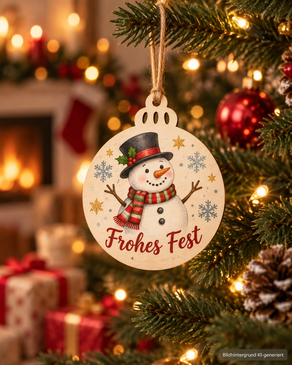 Runder Holz-Weihnachtsanhänger mit UV-Druck