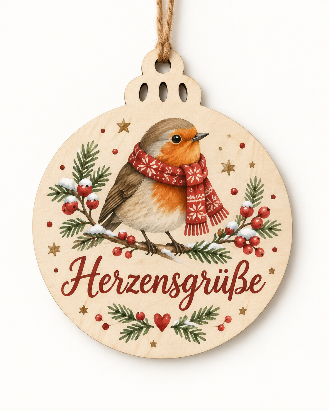 Runder Holz-Weihnachtsanhänger mit UV-Druck