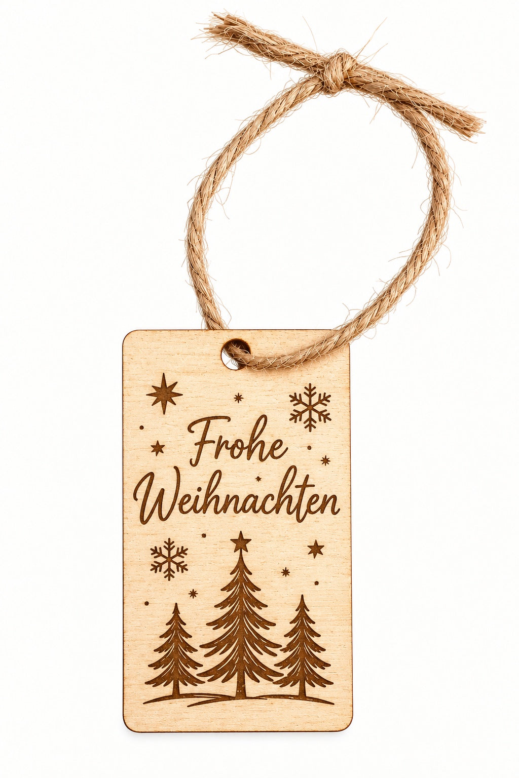 Personalisierter eckiger Geschenkanhänger aus Holz mit Lasergravur – Beispiel 1