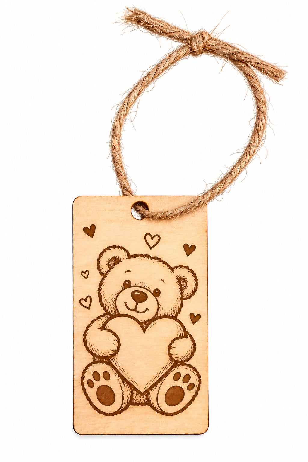 Personalisierter eckiger Geschenkanhänger aus Holz mit Lasergravur – Beispiel 4