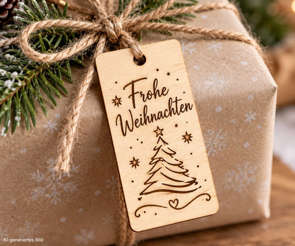 Personalisierter eckiger Geschenkanhänger aus Holz mit Lasergravur – Beispiel 6