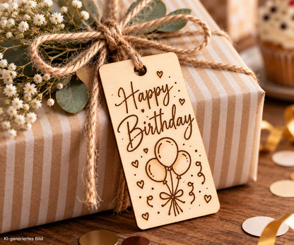 Personalisierter eckiger Geschenkanhänger aus Holz mit Lasergravur – Beispiel 7