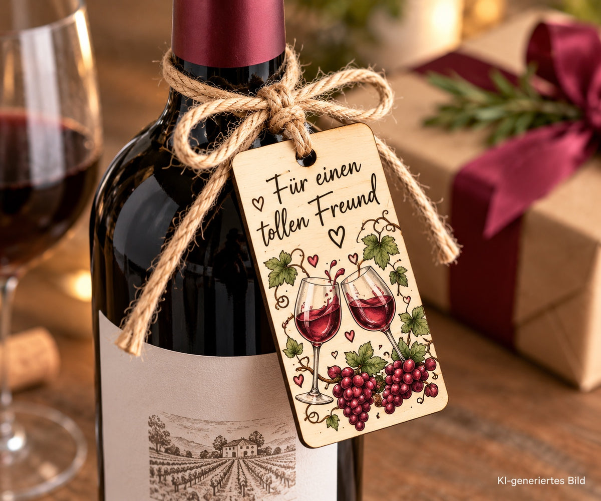 Eckiger Geschenkanhänger aus Holz mit UV-Druck – Geschenk für einen tollen Freund