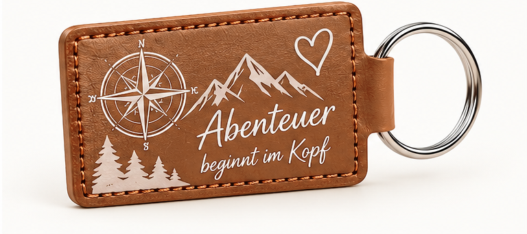 Kunstleder-Schlüsselanhänger mit UV-Druck – Abenteuer Motiv