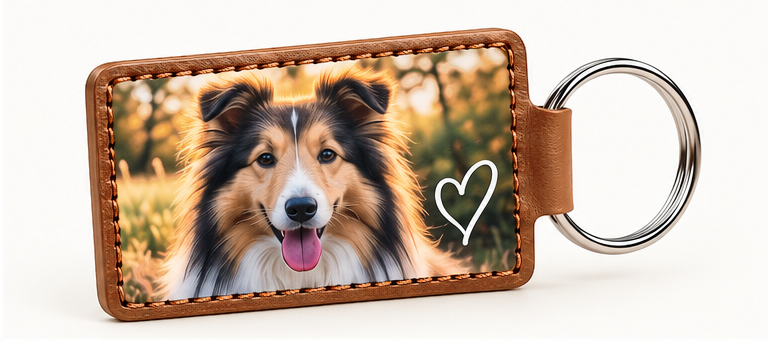 Kunstleder-Schlüsselanhänger mit UV-Druck – Hund Foto