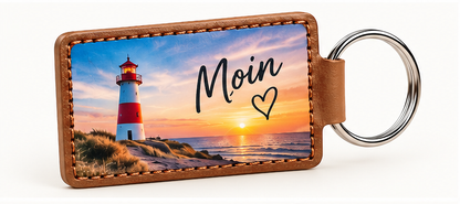 Kunstleder-Schlüsselanhänger mit UV-Druck – Leuchtturm Motiv