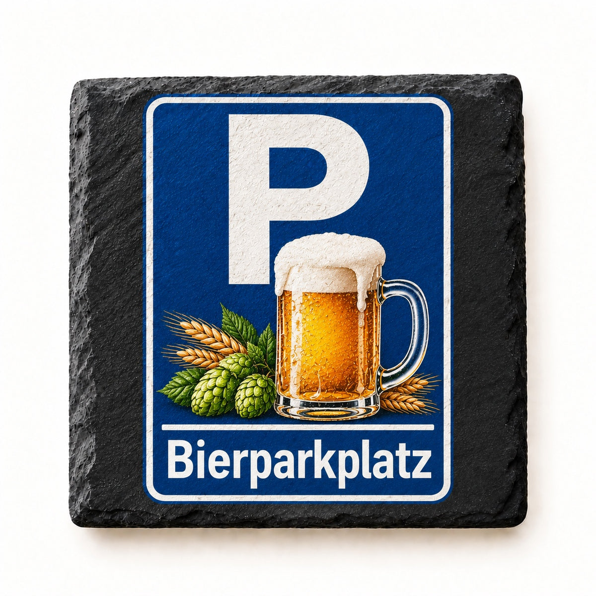 Schieferuntersetzer UV-Druck Bierparkplatz