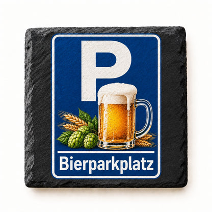 Schieferuntersetzer UV-Druck Bierparkplatz