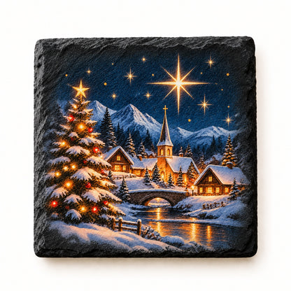 Schieferuntersetzer UV-Druck weihnachtliches Winterdorf